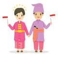 Cute Couple Wearing Riau, Indonesia Traditional Dress Vector Royalty Free Stock Photo