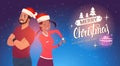 Happy Couple Wearing Santa Hats Man And Woman Christmas And New Year Holidays Celebration Poster