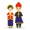 Cute Couple Wearing West Nusa Tenggara, Indonesia Traditional Dress Vector Royalty Free Stock Photo