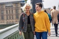 Happy couple by westminster bridge, River Thames, London. UK. Royalty Free Stock Photo