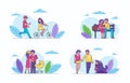 Happy couple woman and man family life in love vector illustration isolated set. Royalty Free Stock Photo