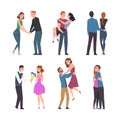 Happy Couples in Love Embrace and Holding Hands Vector Set