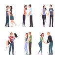 Happy Couples in Love Embrace and Holding Hands Vector Set