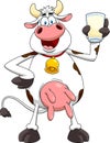 Happy Cow Cartoon Character Holding A Glass Of Milk Royalty Free Stock Photo