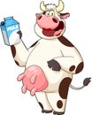 Happy Cow Cartoon Character Holding A Milk Box Royalty Free Stock Photo