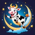 Happy cow jump jumping moon fairy tale children story Royalty Free Stock Photo
