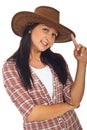 Happy cowgirl with brown hat Royalty Free Stock Photo