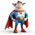 Happy Cowman: A 3d Cartoon Superhero With A Big Blue Heart Royalty Free Stock Photo