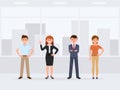 Happy coworkers standing at the office cartoon character. Front view of young happy colleagues. Royalty Free Stock Photo