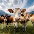 happy cows on eco farm, natural food. Generative AI