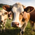 happy cows on eco farm, organic food, Generative AI