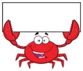 Happy Crab Cartoon Mascot Character Holding Blank Sign Royalty Free Stock Photo