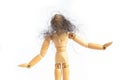 Happy Crazy Puppet Man Concept Picture. Adjustable Wood Doll Mannequin on iSolated White Background
