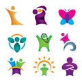 Happy creative & abstract people icon set for human success in reach for star