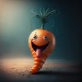 Happy creepy carrot laughing on kitchen table