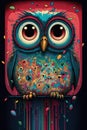 Happy creepy cute colorful whimsical superb owl