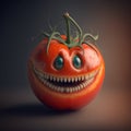 Happy creepy tomato laughing with open eyes