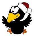 Happy crow wearing christmas cap isolated on white