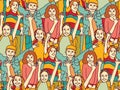Happy crowd children color seamless pattern.