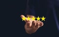 Happy customer review 5 stars rating in excellent service satisfaction Royalty Free Stock Photo