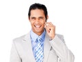 Happy customer service agent with headset on Royalty Free Stock Photo