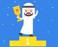 Happy Cute arab business man holding trophy, business situation Royalty Free Stock Photo