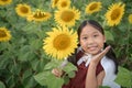 Happy cute asian girl smile with sunflower Royalty Free Stock Photo