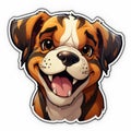 Happy Cute Boxer Head Sticker - Cartoon Style Vector Design