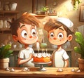 Happy cute boy holding birthday cake at home with father Royalty Free Stock Photo
