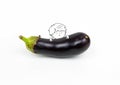 Happy cute boy playing on eggplant, aubergine, isolated on white Royalty Free Stock Photo