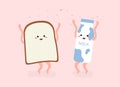 Happy Cute bread and milk cartoon hand drawn