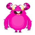 Happy cute cartoon monster. Halloween pink furry monster. Big collection of cute monsters Royalty Free Stock Photo