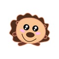 Happy cute cartoon prickly kawaii hedgehog with big eyes, thorns, needles is smiling. Vector flat pet illustration