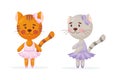 Happy cute cat, kitten character, ballet dancer in pointed shoes and tutu skirt, cartoon vector illustration isolated Royalty Free Stock Photo