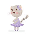 Happy cute cat kitten character ballet dancer in pointed shoes and tutu skirt illustration isolated on white background Royalty Free Stock Photo