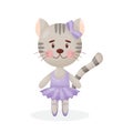 Happy cute cat kitten character ballet dancer in pointed shoes and tutu skirt illustration isolated on white background Royalty Free Stock Photo