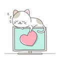 Happy cute cats sleep on the monitor vector