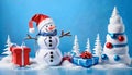 Happy cute Christmas snowman in winter christmas Royalty Free Stock Photo