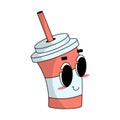 happy drinking straw cup drink mascot illustration