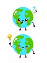 Happy cute Earth planet with question mark