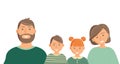 Happy cute family portrait of parents and kids: father, mother, son and daughter in green clothing isolated on the white Royalty Free Stock Photo