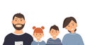 Happy cute family portrait of parents and kids: father, mother, son and daughter isolated on the white background. Family of four Royalty Free Stock Photo