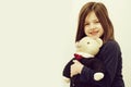 Happy cute girl hugging cute, teddy bear toy Royalty Free Stock Photo