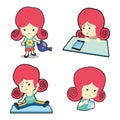 Happy cute girl in many poses cartoon