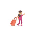 Happy cute girl pull bag go travel illustration design