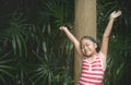 Happy cute girl taking shower before swimming Royalty Free Stock Photo