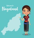 A happy and cute Indian woman wearing a traditional outfit from the state of Nagaland - Vector