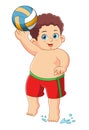 Happy cute kid boy play beach volleyball Royalty Free Stock Photo