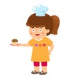 Happy cute kid girl try cooking cupcake