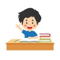 Happy Cute Kid Study Homework with Idea